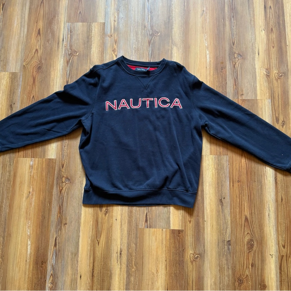 Nautica Men's Black Crewneck Sweater with Red Logo